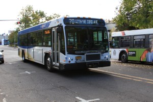 Bus on Route 70 Heads North from Milwaukie